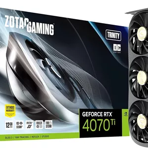 کارت گرافیک گیمینگ Zotac Gaming GeForce RTX 4070 Ti Trinity OC DLSS 3 12GB GDDR6X 192-bit 21 Gbps PCIE 4.0، خنک کننده پیشرفته IceStorm 2.0، نورپردازی Spectra 2.0 RGB، ZT-D40710J-10P