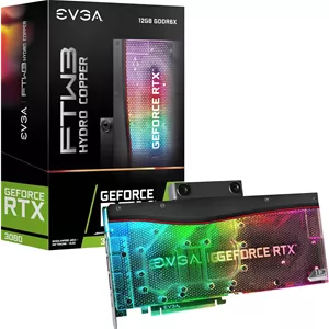 کارت گرافیک EVGA GeForce RTX 3080 12GB FTW3 ULTRA HYDRO COPPER GAMING، 12G-P5-4879-KL، با 12 گیگابایت حافظه GDDR6X، نورپردازی ARGB LED و صفحه پشتی فلزی