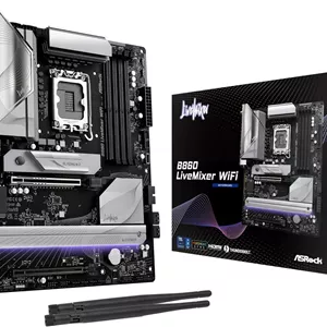 مادربرد ASRock B860 Live Mixer WiFi 6E LGA1851 DDR5 ATX سری Intel Core Ultra 2، فاز قدرت 12 1 1 1 1، PCIe 5.0 x16 Thunderbolt 4 Wi-Fi 6E DDR5 8666  (OC) 3x M.2 (Gen5/4) 2.5G LAN BIOS Flashback