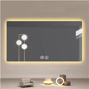 آینه حمام مربعی HD، آینه دیواری لمسی با نور LED، آینه حمام ساده ضد بخار، مناسب حمام، راهرو، آینه دیواری با چراغ (نور گرم، 90*150 سانتی متر)