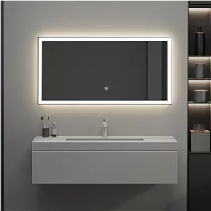 آینه حمام اکو با نور ال ای دی 60x80 سانتی متر، آینه روشویی مستطیلی دیواری با نور پس زمینه 3 رنگ و کلید لمسی هوشمند، مناسب برای خانه، مسکونی و تجاری