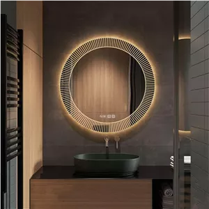 آینه دیواری ضد انفجار با قابلیت تنظیم نور در 3 رنگ، آینه گرد ضد بخار مناسب حمام، آینه آرایشی شیک با دکمه لمسی، مناسب برای حمام، اتاق خواب، اتاق نشیمن، راهرو، ورودی و میز آرایش (سایز: 80 سانتیمتر)