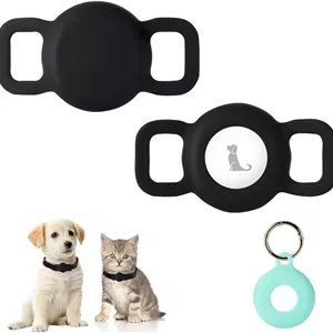 PuppyDoggy بسته 2 عددی نگهدارنده تگ قلاده سیلیکونی سگ، کیف ردیاب گربه سگ ضد آب، مقاوم در برابر خراش، ضد گم شدن و 1 بسته کیف نگهدارنده جاکلیدی برای کیف، چمدان (کوچک، مشکی)