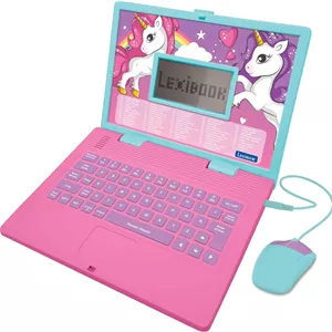 لپ تاپ آموزشی و دو زبانه Lexibook Unicorn (اسپانیایی/انگلیسی) - اسباب بازی برای کودکان با 124 فعالیت برای یادگیری ریاضیات، انگشت نگاری، منطق، خواندن ساعت، بازی و موسیقی - JC598UNIi2