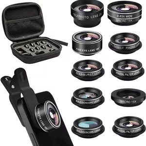 کیت لنز دوربین موبایل 11 در 1، شامل لنزهای زاویه فوق عریضماکروچشم ماهیتله فوتوCPL3/6 Kaleidoscopeلنز فیلتر Starburst/Radial/Soft/Flow سازگار با آیفون X/8/7/6s/6 پلاس، سامسونگ، اندروید