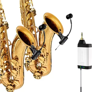 میکروفون بی‌سیم دوگانه UHF برای ساکسیفون، ساز ساکس، میکروفون کندانسور UHF گیره‌ای، 1 گیرنده و 2 سیستم فرستنده برای ساکسیفون، هورن فرانسوی، ترومپت، ترومبون، Q2/ST-5