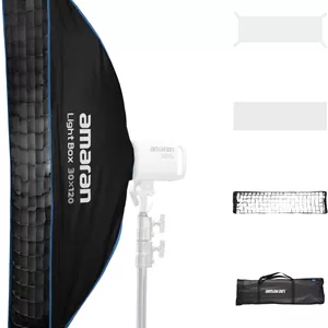 نرم باکس تاشو Amaran Light Box با مانت بوئنز، 30 در 120 سانتی متر، اصلاح کننده نور مستطیلی با قابلیت مونتاژ سریع به همراه دیفیوزر و لانه زنبوری برای عکاسی پرتره و فیلمبرداری، قابل حمل با کیف