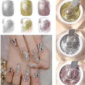 لاک ژل ناخن اکلیلی تزویق، 3 جعبه طلایی، نقره ای، رزگلد سه بعدی، لاک ژل کروم پلاتینیوم هولوگرافیک، ژل طراحی ناخن