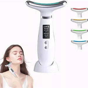 دستگاه لیفت صورت، ماساژور صورت ضد چروک، دستگاه زیبایی صورت با 3 حالت، دستگاه زیبایی صورت V با دمای 45 درجه سانتیگراد برای سفت کردن و لیفت پوست، دستگاه EMS صورت برای مردان و زنان (سفید)