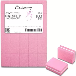 بلاک مینی بافر ناخن E3 Beauty (100 عدد)، صورتی، درجه زبری 100/180، دو طرفه، سوهان عالی برای سالن حرفه ای (مینی صورتی 100) 
