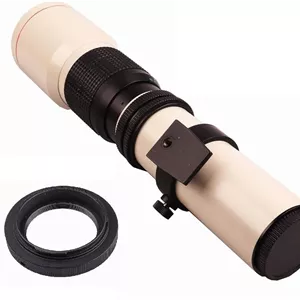 AECAM - CAMAECAM - لنز تله فوتو زوم دستی Lightdow سفید 500mm F8.0-F32 به همراه حلقه آداپتور T2 برای دوربین های Cannon NIKON SONY Olympus (مانت E سونی (-C))