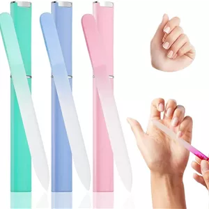 Goodern 3 Pcs Glass Nail File with Case,Crystal Fingernail Files for Natural,Double Sided Etched Filer,Professional Manicure Nail Care Tool,Unique Gifts Women Stocking Stuffers for Women Adults 