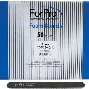 تخته سمباده فومی ناخن ForPro Professional Collection، مشکی، درجه زبری 100/180، دو طرفه، مناسب مانیکور، طول 18 سانتی متر، عرض 2 سانتی متر، 50 عدد 