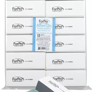 بافر چهار طرفه AfterGlo کالکشن حرفه ای ForPro، مشکی 360/مشکی 360/سبز 400/سفید 4000 گریت، بافر ناخن چهار طرفه برای مانیکور و پدیکور، 1.125 اینچ ارتفاع x 1.5 اینچ عرض x 3.5 اینچ طول، بسته 12 عددی 