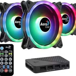 کیت فن کیس ایروکول Duo 12 Pro، 3 عدد فن 120 میلی‌متری، هاب و ریموت ARGB، بلبرینگ هیدرولیک، 1000 دور در دقیقه، جریان هوای 33.4CFM، 19.7dB، 6 پین، بسته 3 عددی | AC-DUO-12-PRO