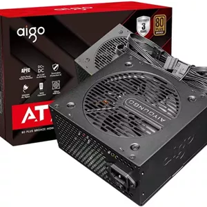 منبع تغذیه غیر ماژولار Aigo AT750، دارای گواهینامه 80 پلاس برنز، توان 750 وات، PFC فعال، خازن های تایوانی 105 درجه، بلبرینگ هیدرولیک، فن 120 میلی متری، مشکی | AT750