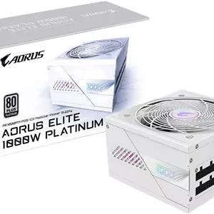 منبع تغذیه 1000 واتی گیگابایت AORUS ELITE P1000W 80  پلاتینیوم ماژولار PCIe 5.0، توان 1000 وات، بازدهی 80 PLUS پلاتینیوم، فن 120 میلی متری Fluid Dynamic Bearing، سفید | GP-AE1000PM-PG5-ICE