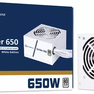 منبع تغذیه 650 وات غیر ماژولار SilverStone Strider، توان 650 وات، گواهینامه 80 پلاس، PFC فعال، فن بی صدای 120 میلی متری، ریل تک  12 ولت پیشرو در کلاس خود، فرم فاکتور ATX، سفید | SST-ST650-EF-WBW