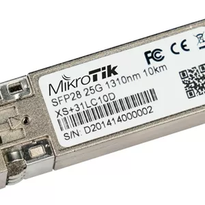 ماژول فرستنده Mikrotik XS 31LC10D، کانکتور دوگانه LC UPC، نرخ داده 1G / 10G / 25G، فاصله 10 کیلومتر، فرمت SFP / SFP  / SFP28، طول موج 1310 نانومتر، نقره ای | XS 31LC10D