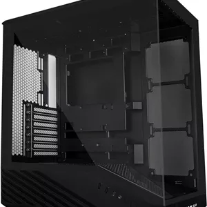 کیس کامپیوتر مید تاور Lian Li V100 ATX، نوار LED RGB، طراحی پلتفرم نمایشگر با شیشه حرارت دیده، پشتیبانی از کارت گرافیک 420 میلی متری، رادیاتور 360 میلی متری، ورودی/خروجی جانبی و جریان هوای بهینه، فیلتر گرد و غبار - مشکی (V100X)