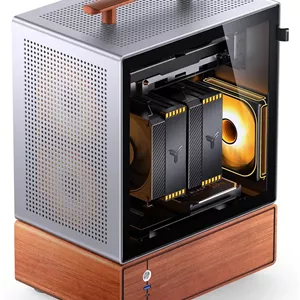 کیس کامپیوتر JONSBO T7 نقره ای Micro ATX، شاسی آلومینیومی، با دستگیره چند منظوره، کیس کامپیوتر رومیزی روکش چوب جامد، MB:MicroATX/ITX، GPU 280mm، PSU ATX 220mm، قرارگیری در سمت چپ نقره ای