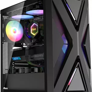 کیس کامپیوتر RUIX CV203 ATX Mid-Tower، دارای 4 فن 120 میلی‌متری RGB از پیش نصب شده، نورپردازی رنگی RGB، شیشه حرارت دیده، USB 3.0، چند منظوره، جریان هوای بالا - مشکی