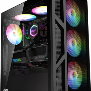 کیس کامپیوتر RUIX CV103 ATX Mid-Tower، دارای 4 فن 120 میلی‌متری RGB از پیش نصب شده، نورپردازی رنگی RGB، شیشه حرارت دیده، USB 3.0، کیس کامپیوتر گیمینگ، جریان هوای بالا - مشکی