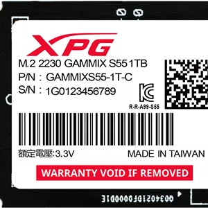 حافظه اس اس دی داخلی XPG Gammix S55 PCIe Gen4 x4 M.2 2230، ظرفیت 1 ترابایت، سرعت خواندن ترتیبی تا 5000 مگابایت بر ثانیه و سرعت نوشتن ترتیبی 3700 مگابایت بر ثانیه، حافظه 3D NAND، مشکی | GAMMIXS55-1T-C
