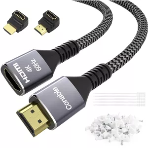 کابل افزایش طول HDMI 4K، طول 6 متر، کابل افزایش طول بافته شده HDMI 2.0 نر به ماده، مس خالص، 3D 4K@60Hz 2160p 1080p HDR HDCP 2.2 ARC (همراه با 25 بست کمربندی، 25 میخ U شکل، 2 آداپتور HDMI) - طول 6 متر