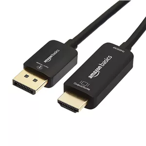 کابل DisplayPort به HDMI آمازون بیسیکس، یک طرفه، 1080p، 1920x1200، 4K@60Hz، طول 3 فوت، با روکش طلا، مشکی