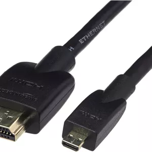 کابل تبدیل میکرو HDMI به HDMI آمازون بیسیکس، سرعت بالا 18 گیگابیت بر ثانیه، 4K@60Hz، 2160p، رنگ 48 بیتی، آماده برای اترنت، 6 فوت، مشکی