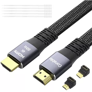 کابل HDMI تخت 7.6 متری، کابل بافته شده HDMI پرسرعت 4K، مس خالص، پشتیبانی از 4K@60Hz 2160p 1080p HDR HDCP 2.2 ARC Full 3D (همراه با 25 بست و 2 آداپتور HDMI) - 7.6 متر