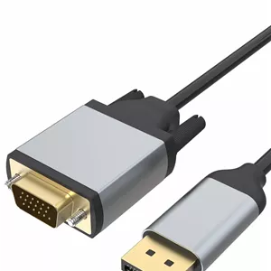 کابل DisplayPort به VGA طول 1.8 متر، آلومینیومی با روکش طلا، تبدیل DisplayPort نر به VGA نر برای کامپیوتر، مانیتور، تلویزیون، پروژکتور، مناسب برای لنوو، دل، اچ پی، ایسوس