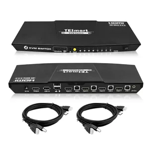 سوئیچ KVM HDMI چهار پورت با 2 عدد کابل KVM 1.5 متری، رزولوشن 3840x2160@60Hz، پشتیبانی از خروجی صدا L/R و کنترل دستگاه USB 2.0 (مشکی)