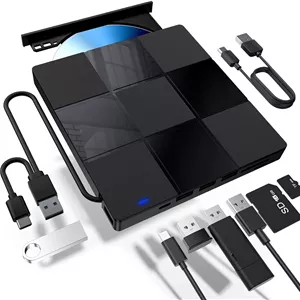 درایو نوری اکسترنال CD/DVD برای لپ تاپ، 7 در 1 USB فوق العاده باریک قابل حمل CD/DVD رایتر، دارای اسلات کارت SD TF، سازگار با ویندوز 11/10/8/7، مک OS، لینوکس، PC (7 در 1)