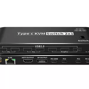 سوئیچ KVM مدل 8K USB-C به HDMI و DP با توان 100 وات
