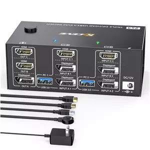 سوییچ KVM مدل HDMI Displayport با پشتیبانی از 3 مانیتور