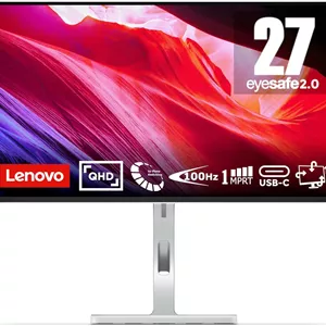 مانیتور 27 اینچی لنوو L27h-4A | کیفیت QHD | 2560x1440 | نرخ تازه‌سازی 100 هرتز | روشنایی 350 نیت | زمان پاسخ‌گویی 1 میلی‌ثانیه | داک استیشن USB-C | HDMI | DisplayPort | پنل IPS | بلندگوهای یکپارچه | خاکستری