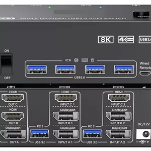 سوئیچ KVM مدل 3 Monitors 2 Computers با پشتیبانی از 4K 144Hz