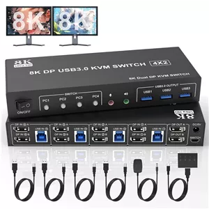 سوئیچ KVM دیسپلی‌پورت مدل DP1.4 چهار پورت