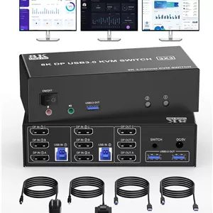 سوییچ KVM دیسپلی‌پورت مدل 8K با پشتیبانی از 3 مانیتور