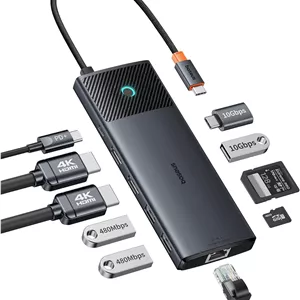 داک استیشن Baseus مانیتور دوگانه، داک استیشن 10 در 1 با سرعت 10 گیگابیت بر ثانیه با 2 پورت HDMI تک 4K@120Hz، دوگانه 4K@60Hz، USB C و USB A با سرعت 10 گیگابیت بر ثانیه، اترنت گیگابیتی، PD 100W، SD/TF برای iPhone 15/Mac/Dell/HP/Lenovo