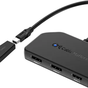هاب سه گانه ویدئویی Cable Matters Mini DisplayPort 1.4 (یک HDMI 2.0دو DP 1.4) به همراه آداپتور Mini DP به DP، هاب اسپلیتر DP با 2 پورت DisplayPort و 1 پورت HDMI برای ویندوز، عدم سازگاری با macOS