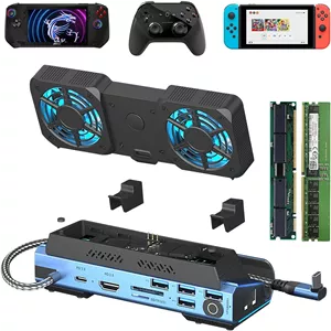 داک استیشن بازی 10 در 1 Azonee Type-C برای Steam Deck/ROG Ally/Switch M.2 PCie nvme جعبه هارد دیسک، USB-C HUB 4K 60Hz، خنک کننده دوگانه فن، 100W 10Gbps، کارت خوان USB 3.0، اترنت 1000Mbps