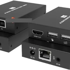 اکستندر HDMI از طریق IP، H.265، برد 150 متر از طریق CAT5e/6، کیفیت 1080P@60Hz، HDCP 1.4، USB KVM، کنترل IR، سازگار با سوئیچ شبکه 1G