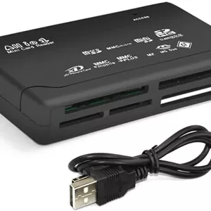 کارت خوان همه کاره USB 2.0، 6 اسلات، بسته 2 عددی، قابل حمل، اتصال آسان، سازگار با اکثر سیستم عامل ها و کارت های حافظه (غیر سازگار با کارت حافظه سونی)، کارت های Micro SD، همراه با کابل USB