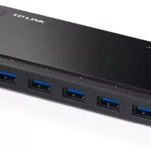 هاب 7 پورت USB 3.0 TP-Link Micro B با 2 پورت شارژ اختصاصی 2.4 آمپر، محافظت ضد الکتریسیته ساکن، کابل USB 3.0 به طول 1 متر، سازگار با سیستم عامل های ویندوز، مک OS X و لینوکس، مشکی (UH720)