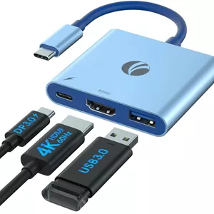 هاب VCOM USB Type C به HDMI سه در یک [HDMI 4K @60HzUSB 3.0شارژ سریع PD 100W] آداپتور تبدیل سازگار با سوییچ، MacBook Air/Pro، iPad Pro/Air/Mini، دستگاه های USB C - آبی