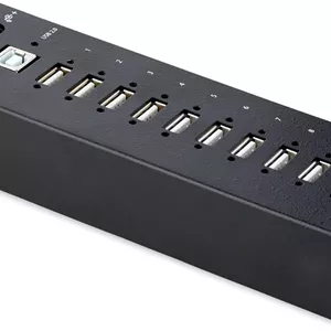 هاب صنعتی 10 پورت USB 2.0 استار تک، هاب USB مقاوم با محافظت سطح 4 ESD، هاب USB-A قابل نصب روی DIN/دیوار/میز، توسعه دهنده پورت USB با پورت های قفل شونده، (USB210AIND-USB-A-HUB)، مشکی