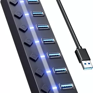 هاب USB 3.0 ELEPHANTBOAT® برای کامپیوتر، آداپتور چند پورت با 7 پورت USB، هاب USB 3.0 با سرعت بالا برای لپ تاپ با کنترل سوئیچ جداگانه، توسعه دهنده USB با پورت USB چندگانه برای مک بوک، مک پرو مینی، آی مک